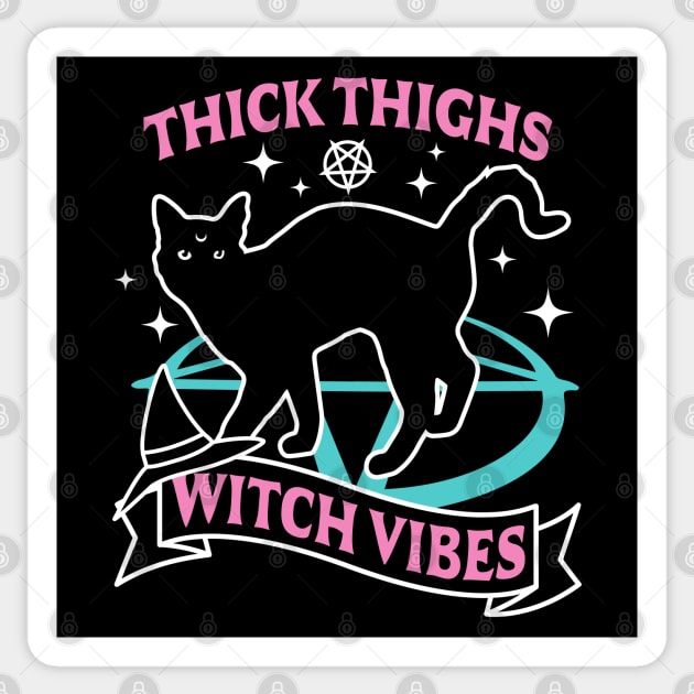 Thick Thighs Witch Vibes - Funny Halloween Pastel Goth Cat Sticker by OrangeMonkeyArt